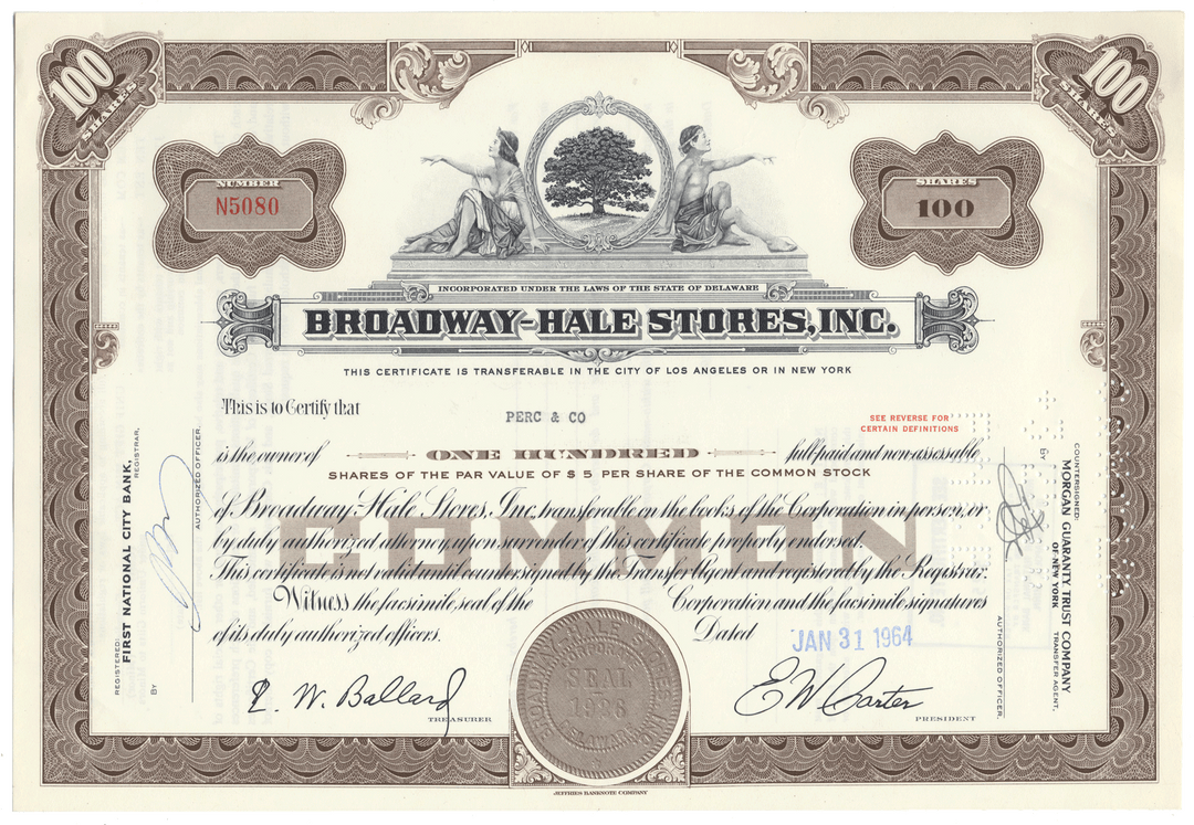 Broadway-Hale Stores, Inc. Stock Certificate