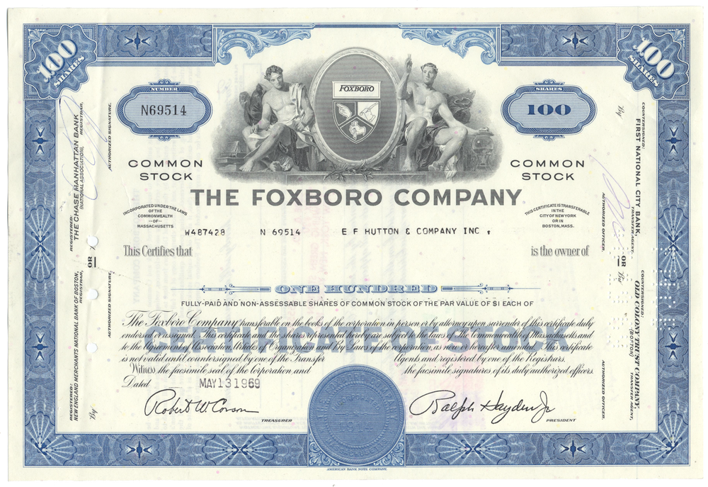 Foxboro Company Stock Certificate