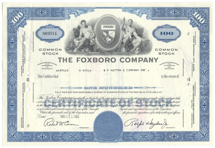 Foxboro Company Stock Certificate