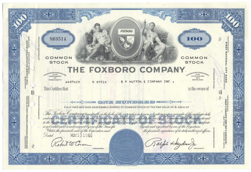 Foxboro Company Stock Certificate