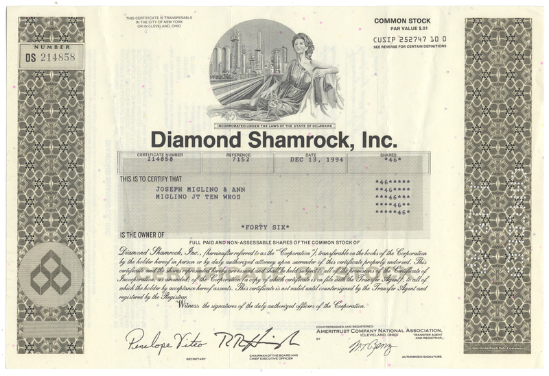 Diamond Shamrock, Inc. Stock Certificate