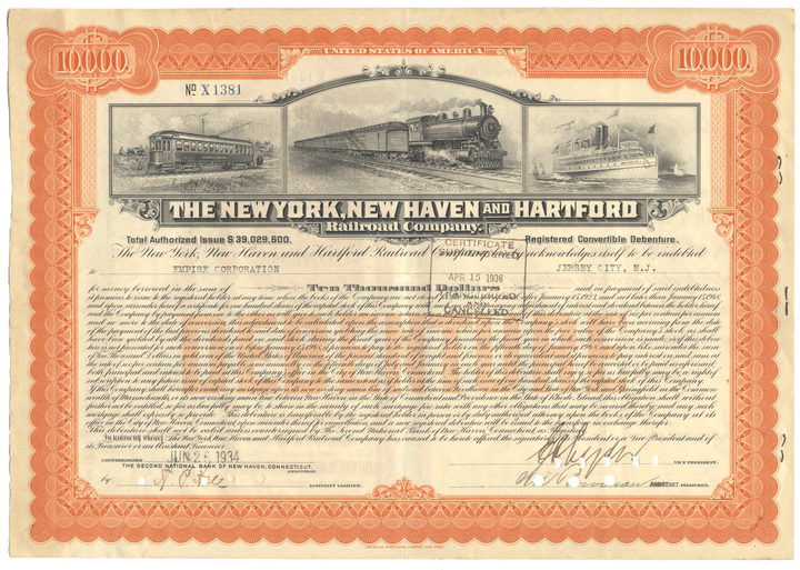 New York, New Haven and Hartford Railroad Company Bond Certificate