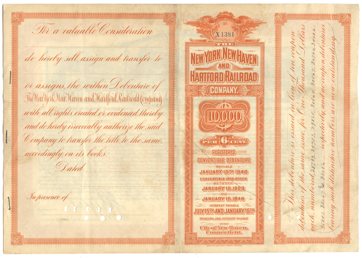 New York, New Haven and Hartford Railroad Company Bond Certificate