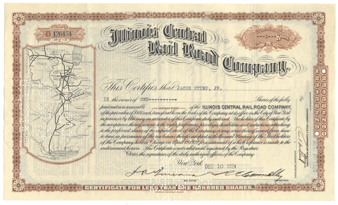Illinois Central Rail Road Company Stock Certificate