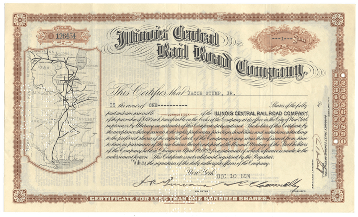 Illinois Central Rail Road Company Stock Certificate