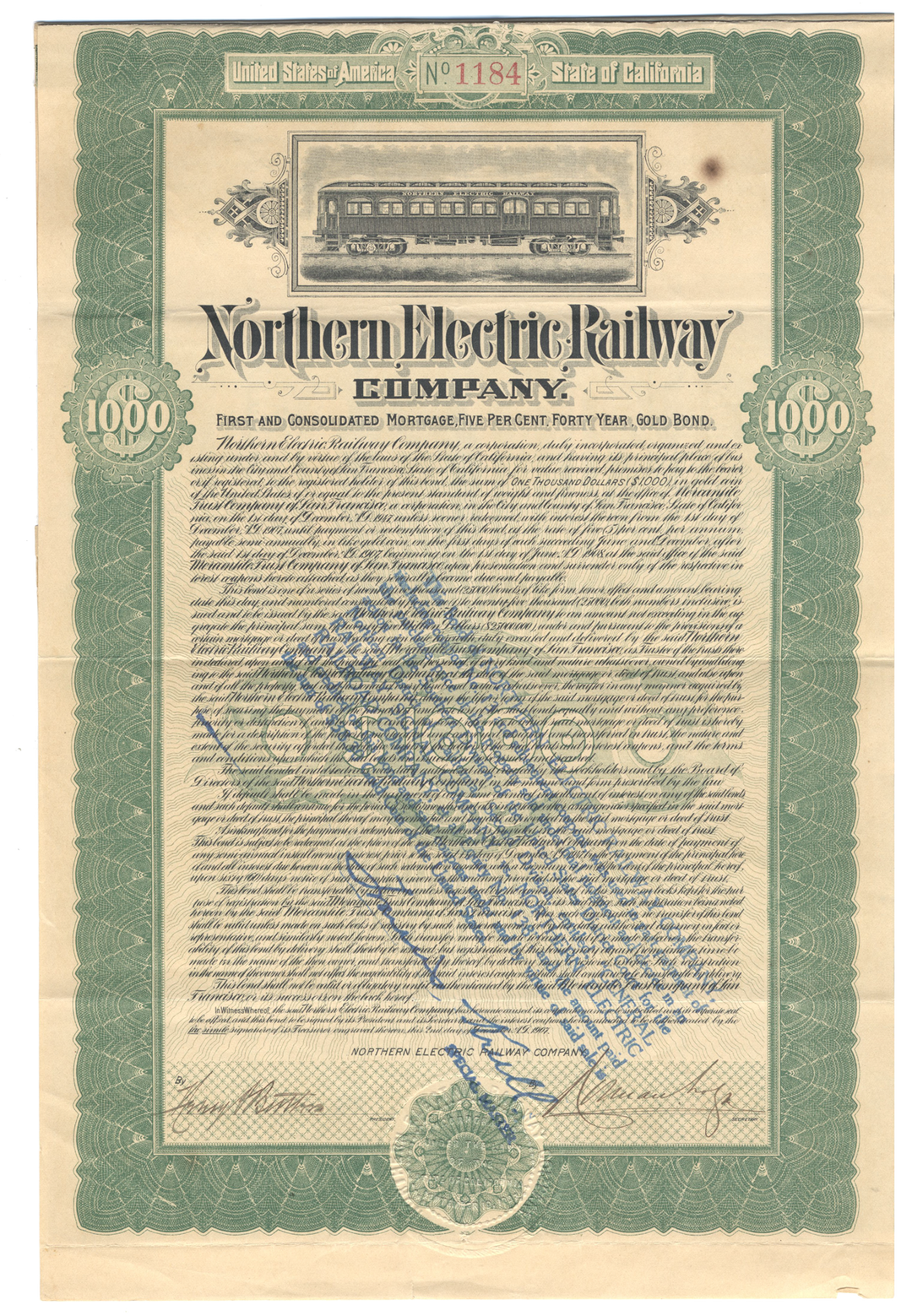 Northern Electric Railway Company Bond Certificate