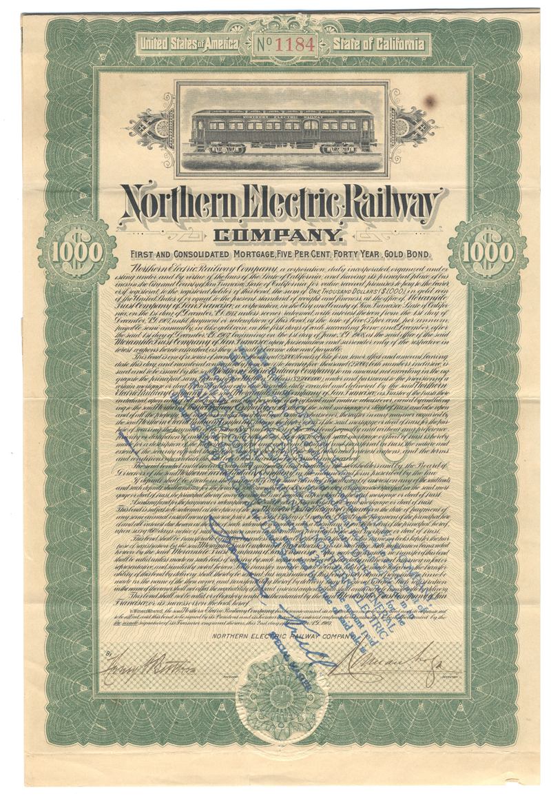 Northern Electric Railway Company Bond Certificate