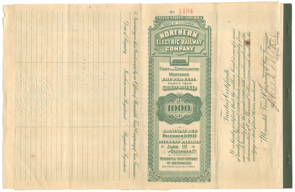 Northern Electric Railway Company Bond Certificate