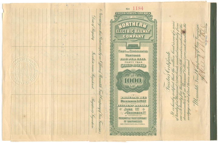 Northern Electric Railway Company Bond Certificate