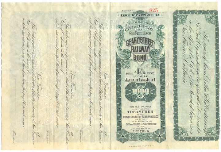 Geary Street Railway Company Bond Certificate