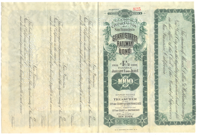 Geary Street Railway Company Bond Certificate