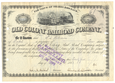 Old Colony Railroad Company Stock Certificate