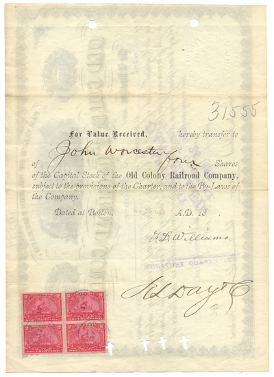 Old Colony Railroad Company Stock Certificate