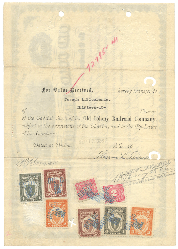 Old Colony Railroad Company Stock Certificate