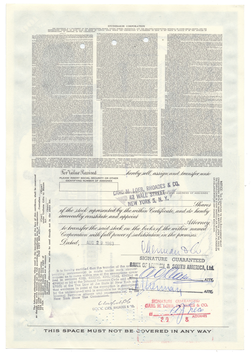 Studebaker Corporation Stock Certificate