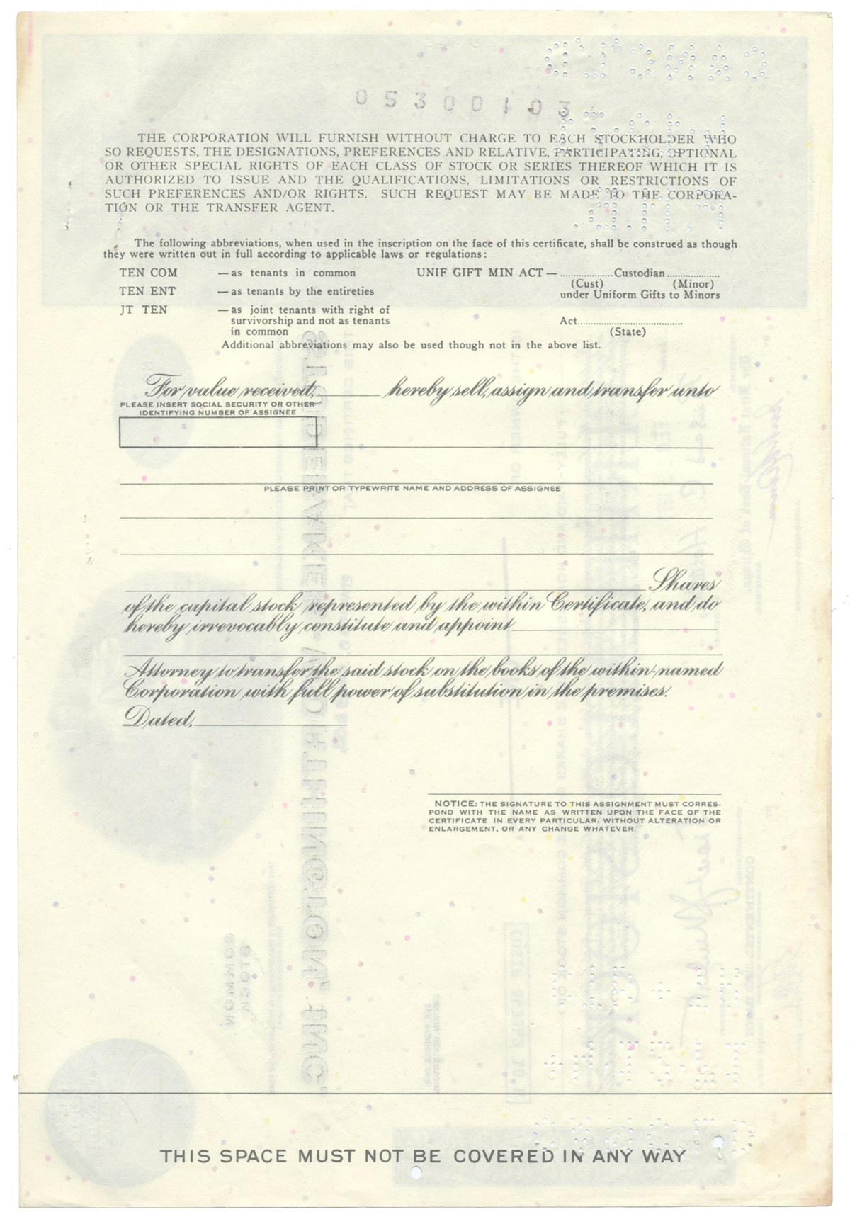 Studebaker-Worthington, Inc. Stock Certificate