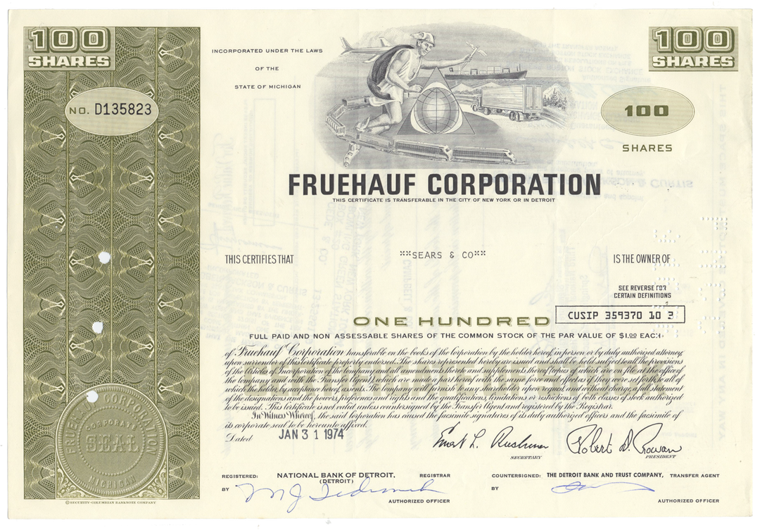 Fruehauf Corporation Stock Certificate