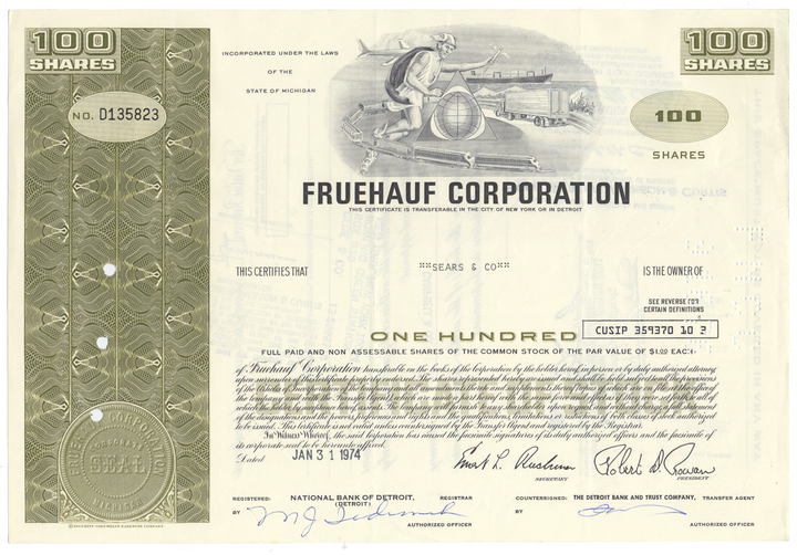 Fruehauf Corporation Stock Certificate