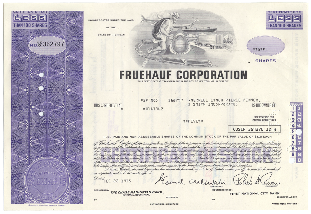 Fruehauf Corporation Stock Certificate