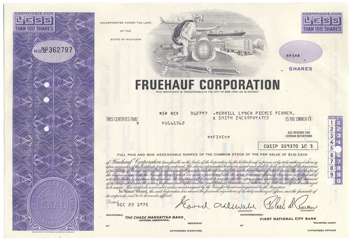 Fruehauf Corporation Stock Certificate