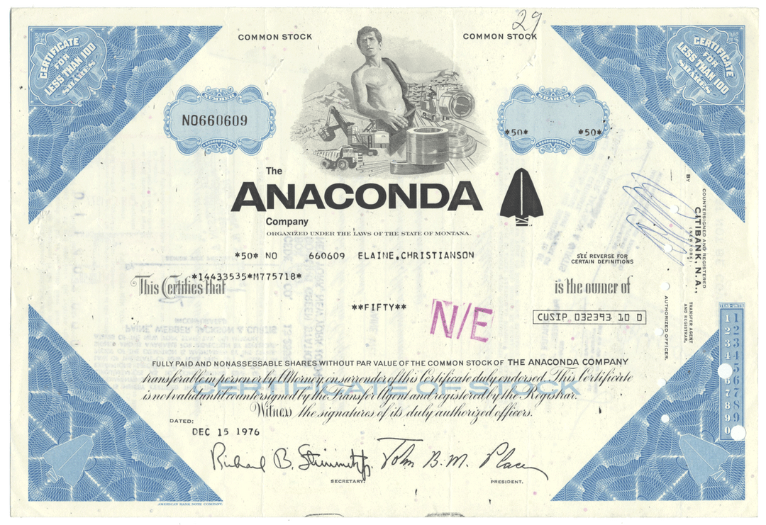 Anaconda Company Stock Certificate