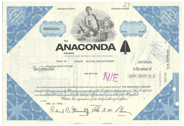 Anaconda Company Stock Certificate