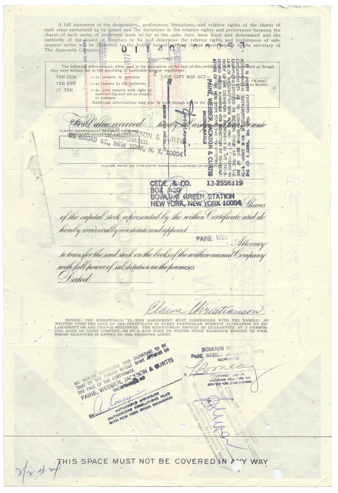 Anaconda Company Stock Certificate