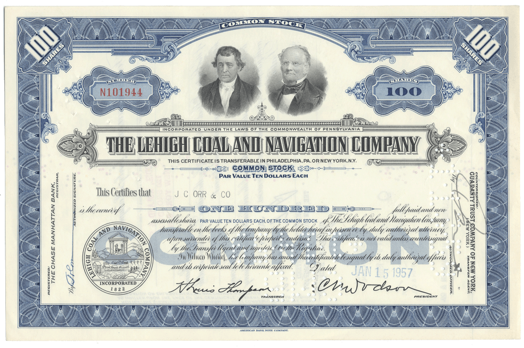 Lehigh Coal and Navigation Company Stock Certificate