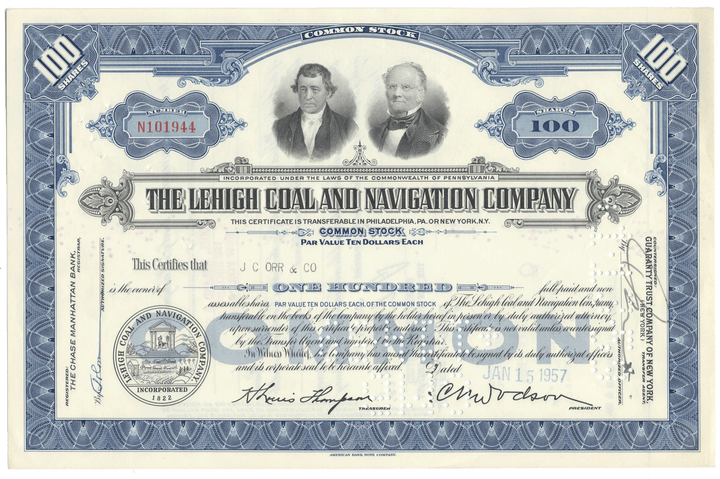 Lehigh Coal and Navigation Company Stock Certificate