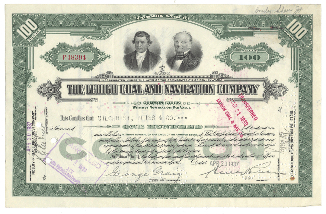 Lehigh Coal and Navigation Company Stock Certificate