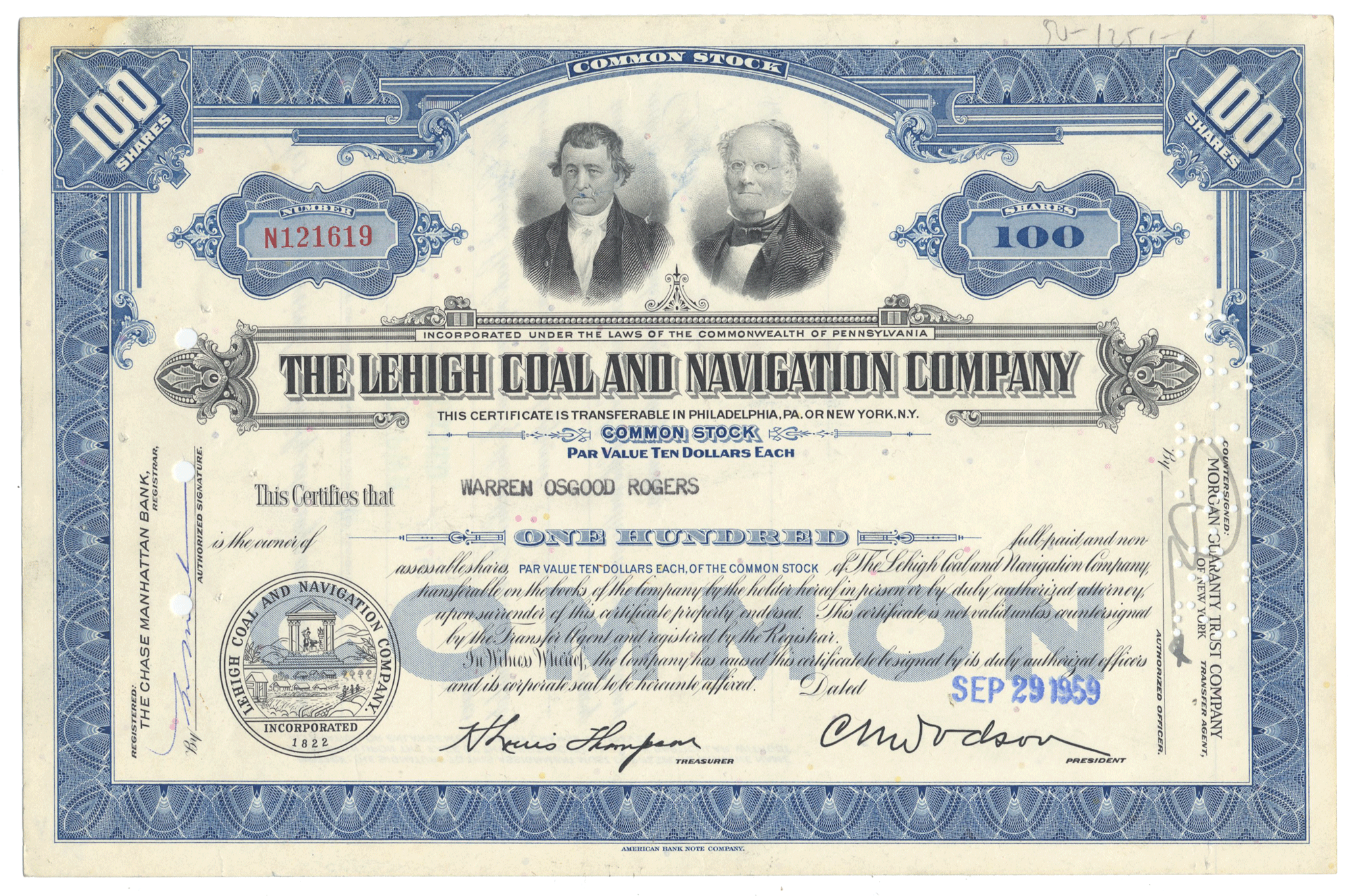 Lehigh Coal and Navigation Company  Stock Certificate