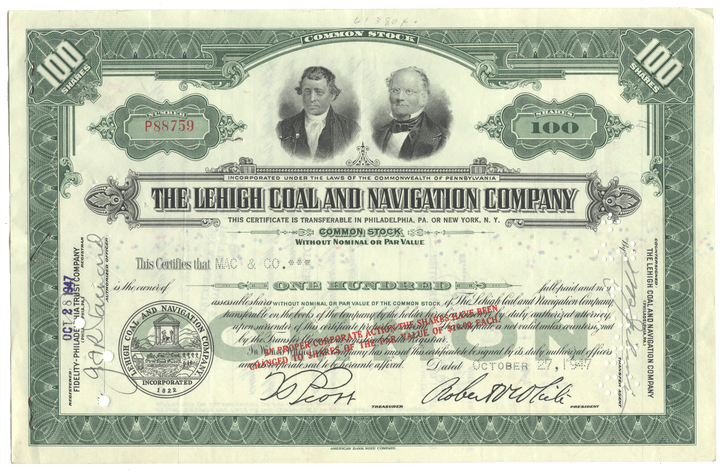 Lehigh Coal and Navigation Company Stock Certificate