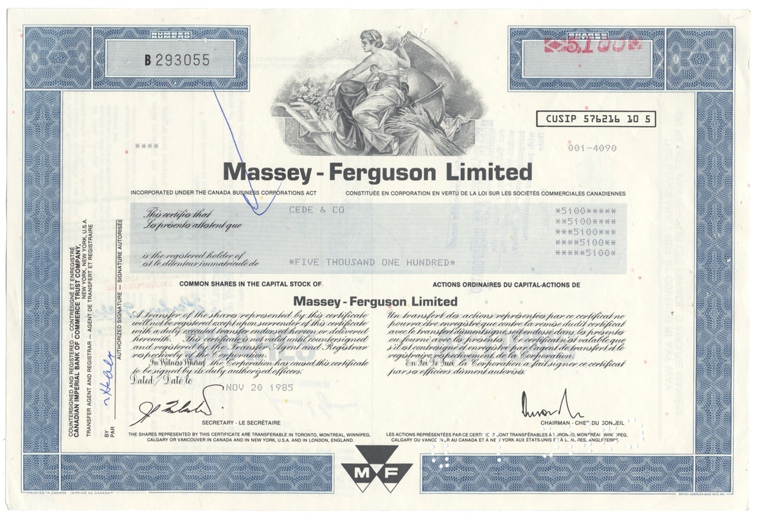 Massey-Ferguson Limited Stock Certificate