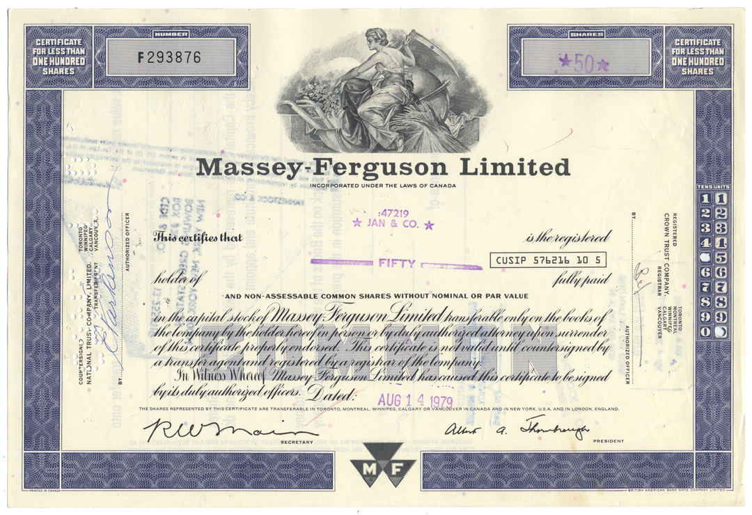 Massey-Ferguson Limited Stock Certificate