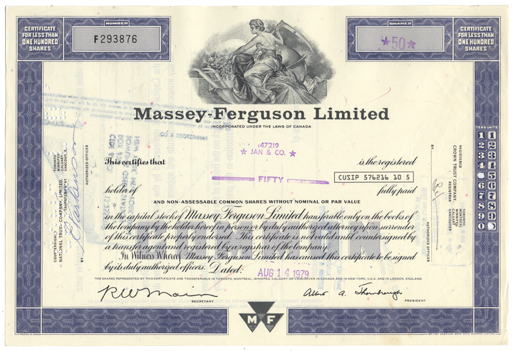 Massey-Ferguson Limited Stock Certificate