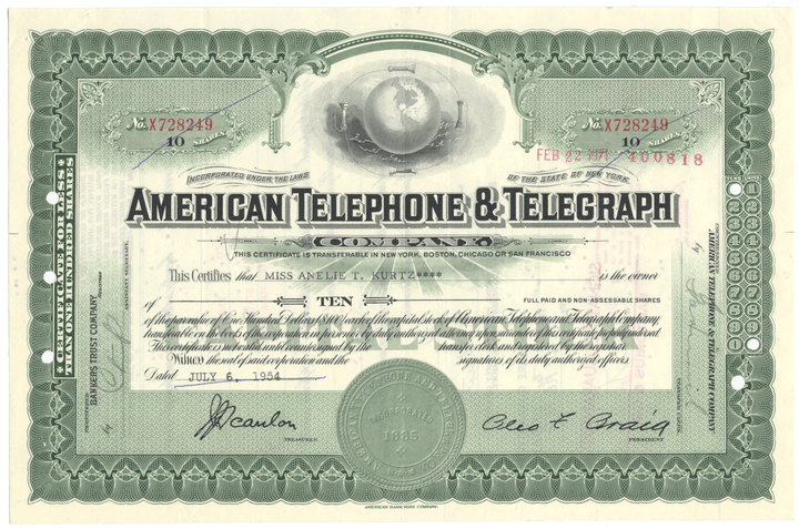 American Telephone & Telegraph Company Stock Certificate