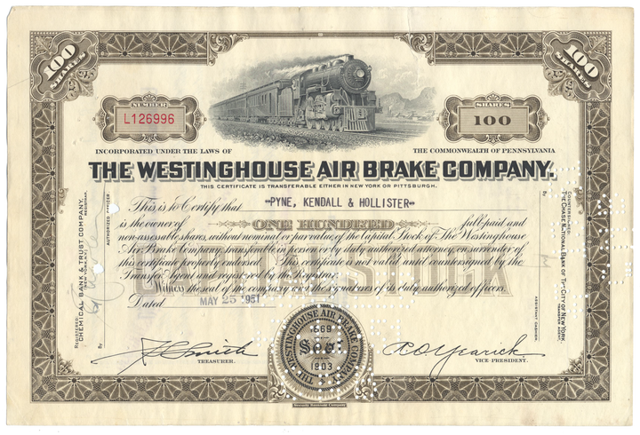 Westinghouse Air Brake Company Stock Certificate