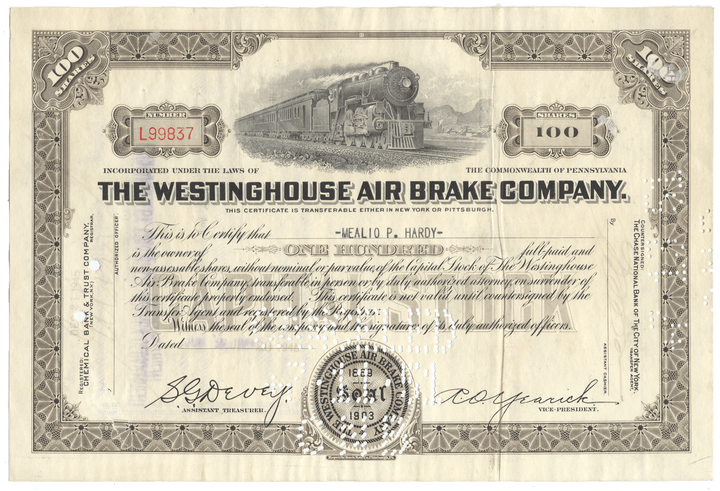 Westinghouse Air Brake Company Stock Certificate