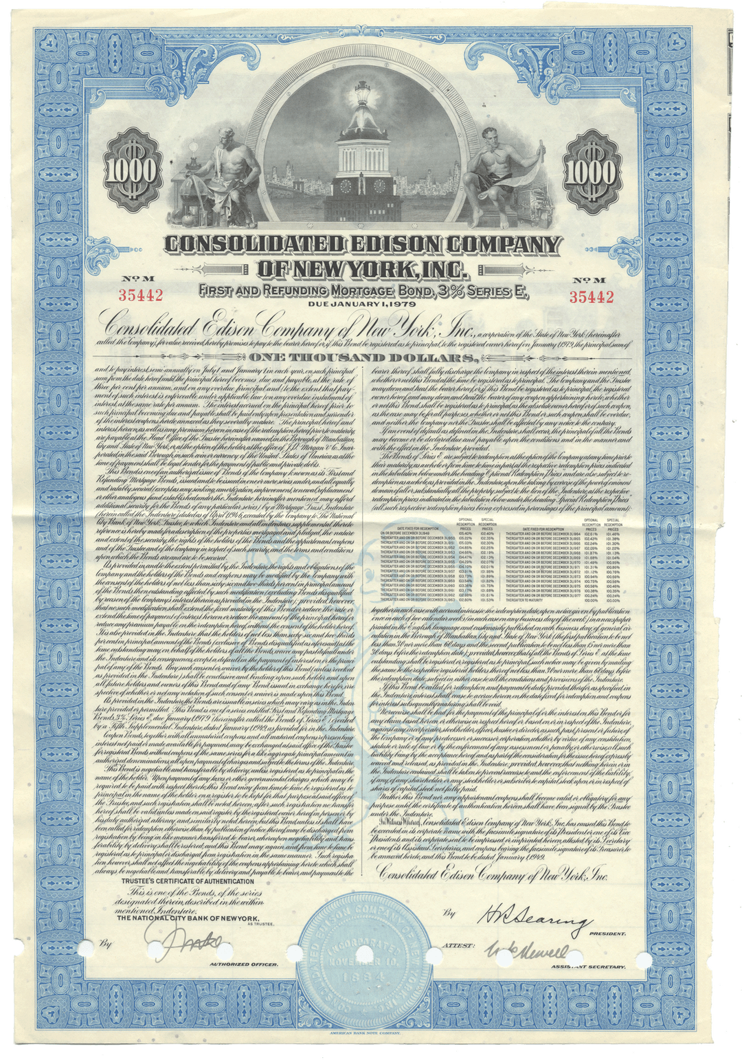 Historical bond certificate of Consolidated Edison Company of New York, Inc. from 1949