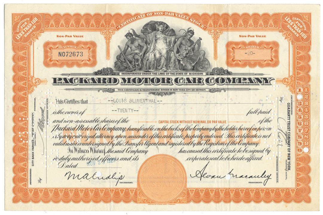 Packard Motor Car Company Stock Certificate