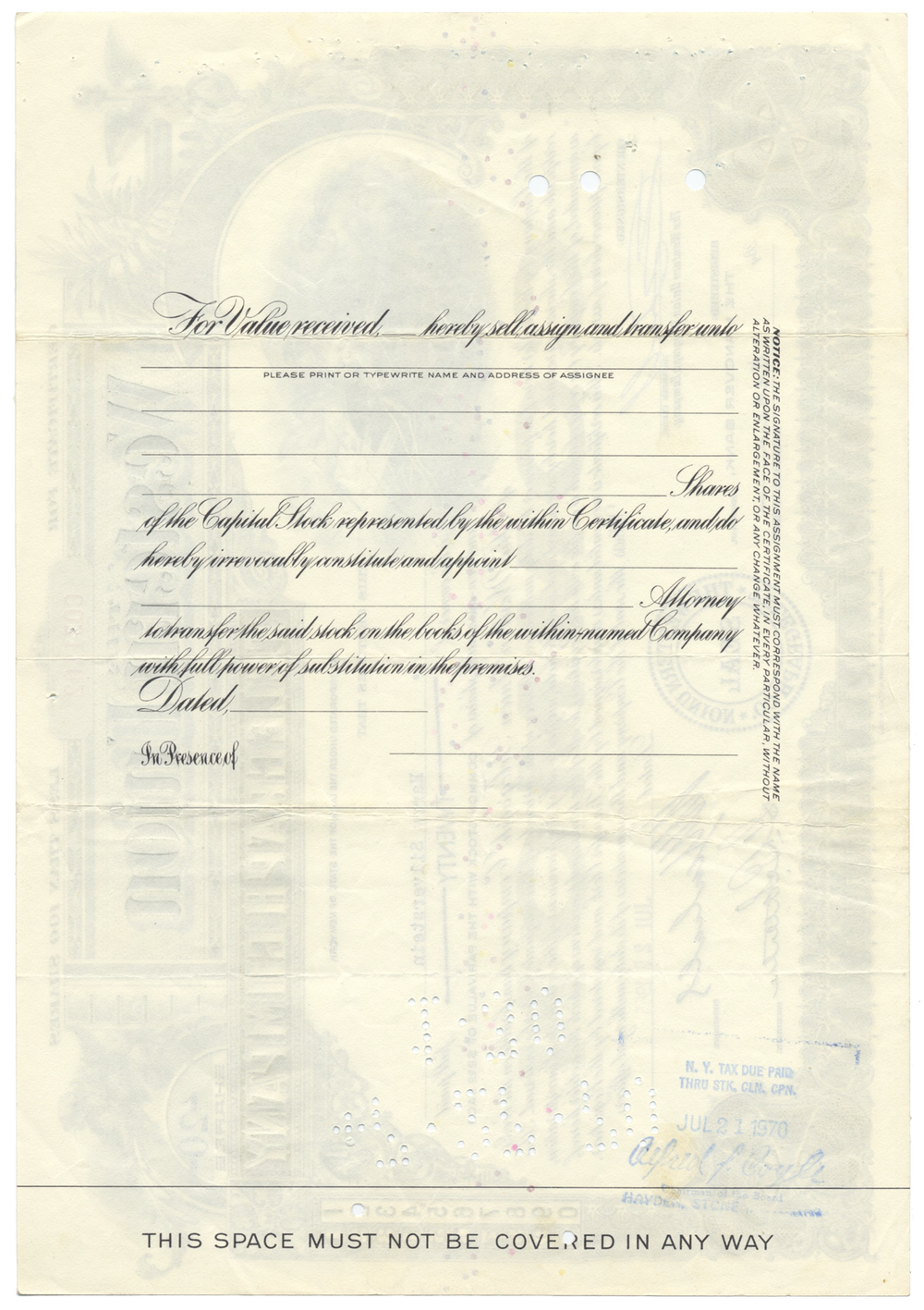 Western Union Telegraph Company Stock Certificate