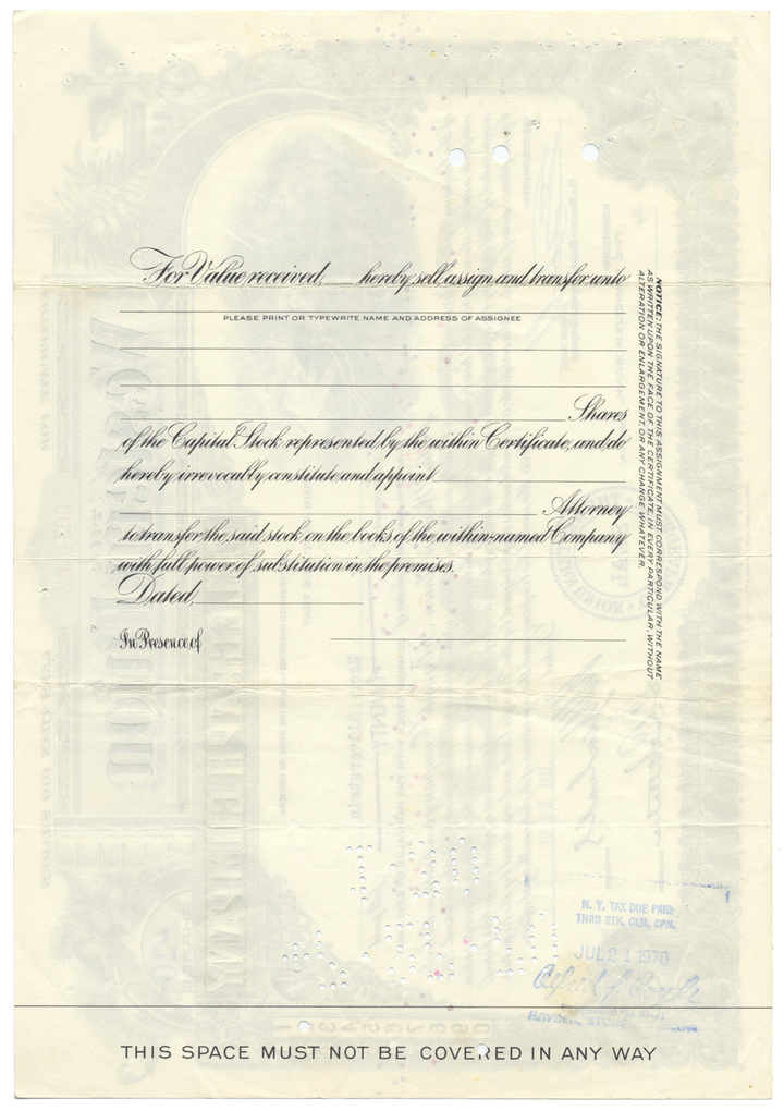 Western Union Telegraph Company Stock Certificate