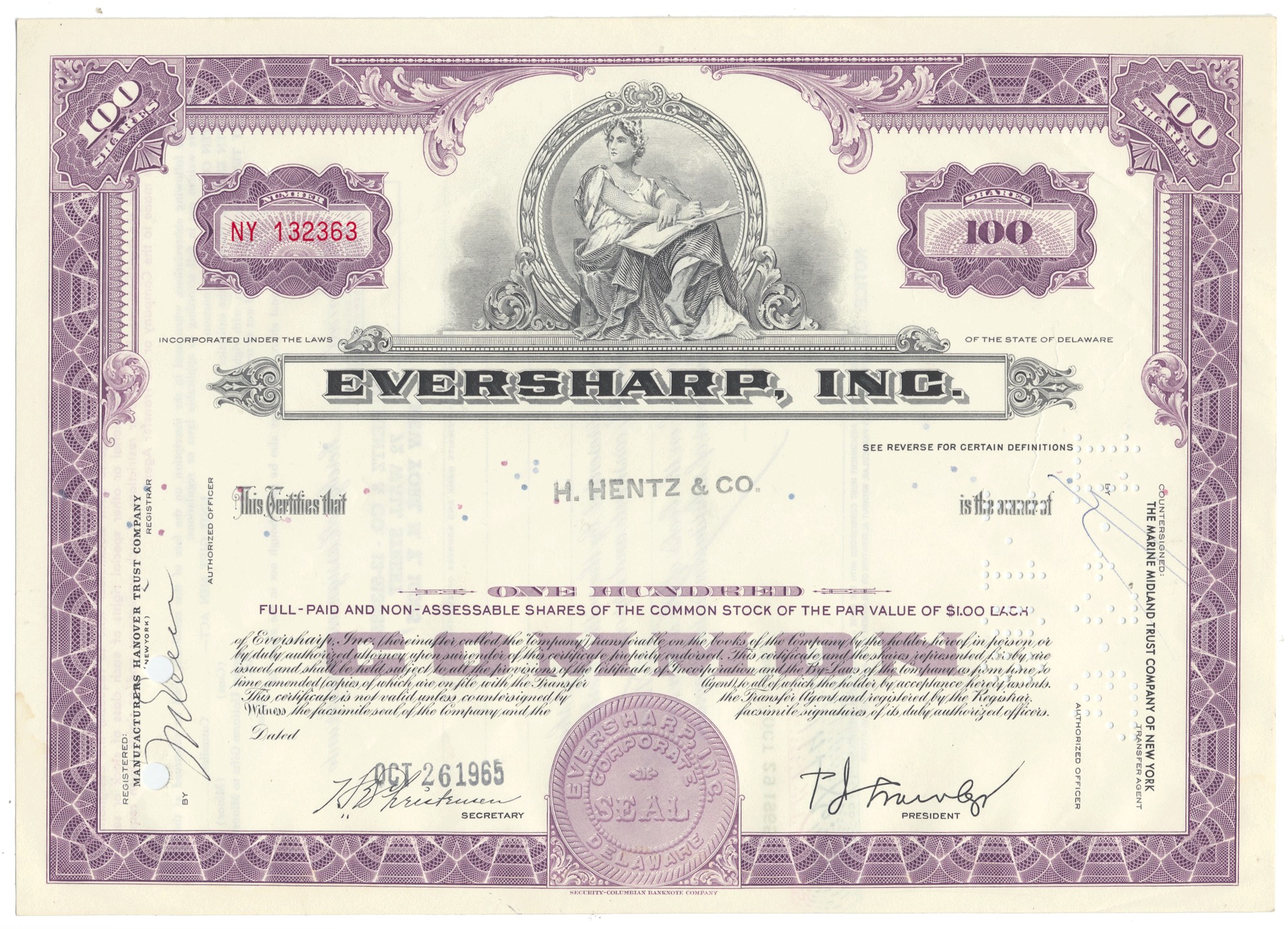 Eversharp, Inc. Stock Certificate