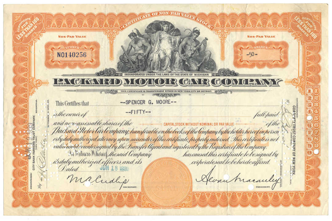 Packard Motor Car Company Stock Certificate