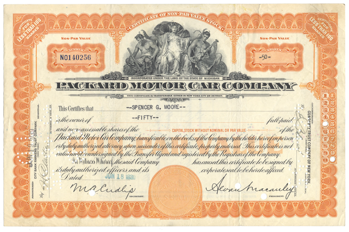 Packard Motor Car Company Stock Certificate