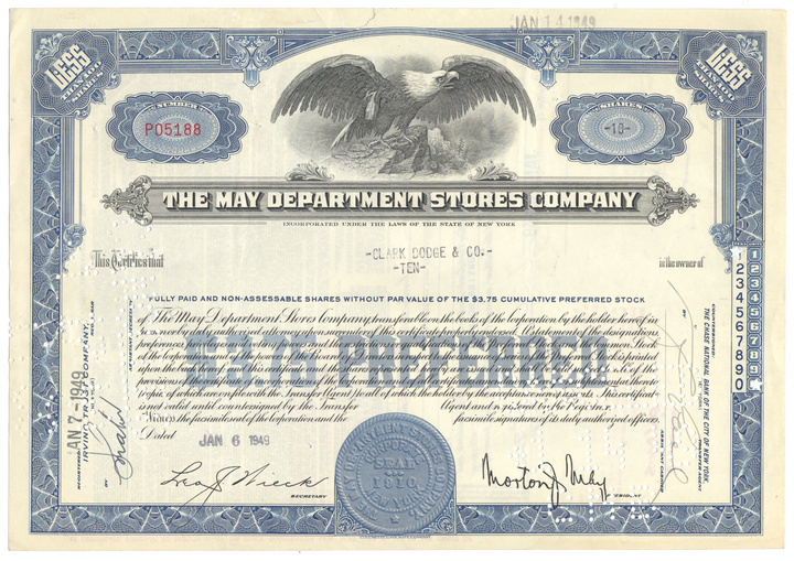 May Department Stores Company Stock Certificate