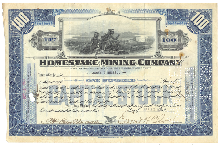 Homestake Mining Company Stock Certificate