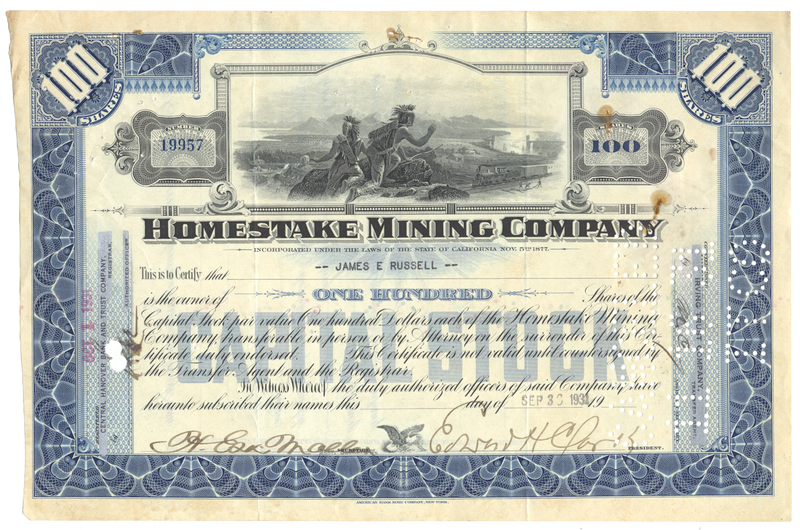 Homestake Mining Company Stock Certificate