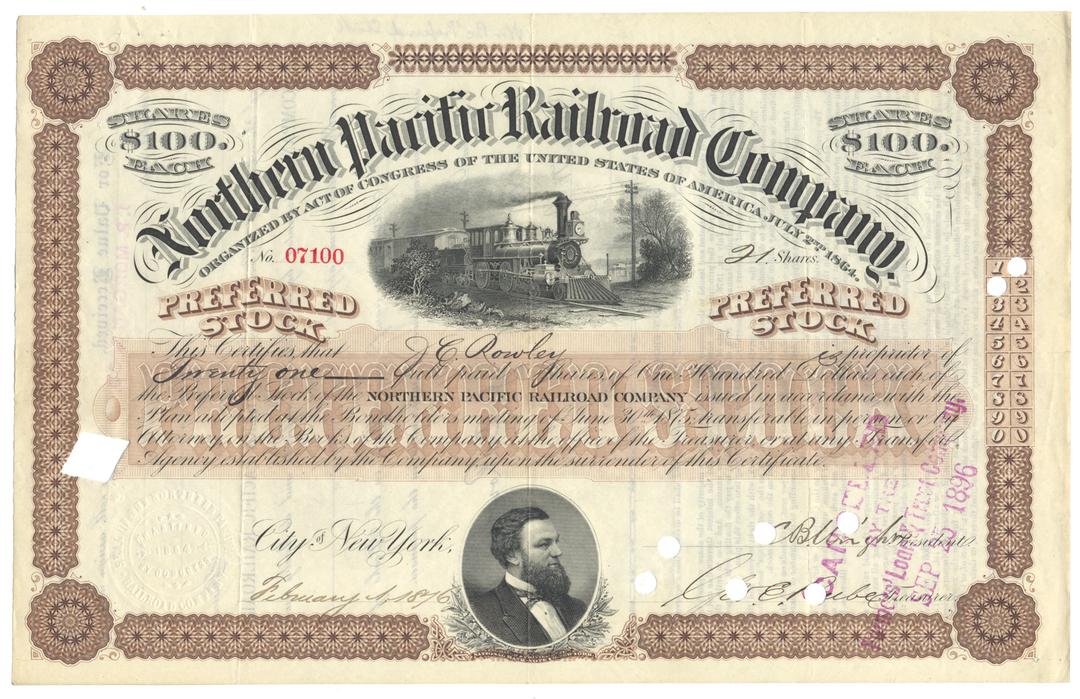 Northern Pacific Railroad Company Stock Certificate