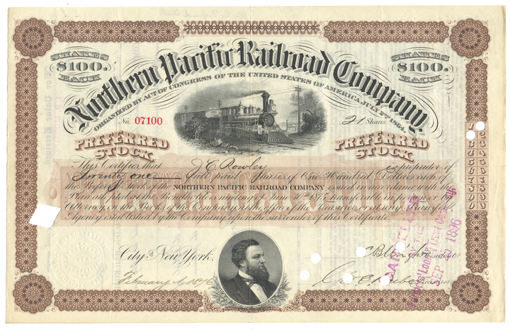 Northern Pacific Railroad Company Stock Certificate